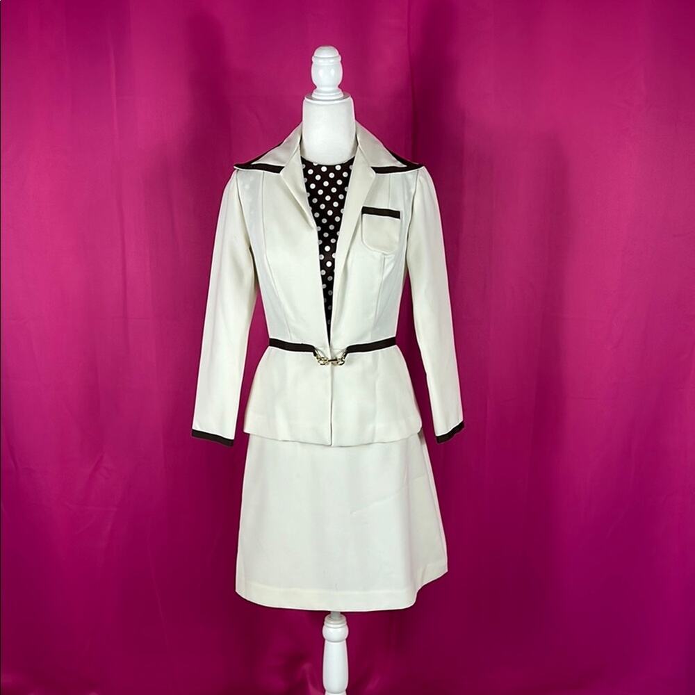 Vintage 60s Parfait Originals cream a line dress and peplum jacket‎ set, XS-S